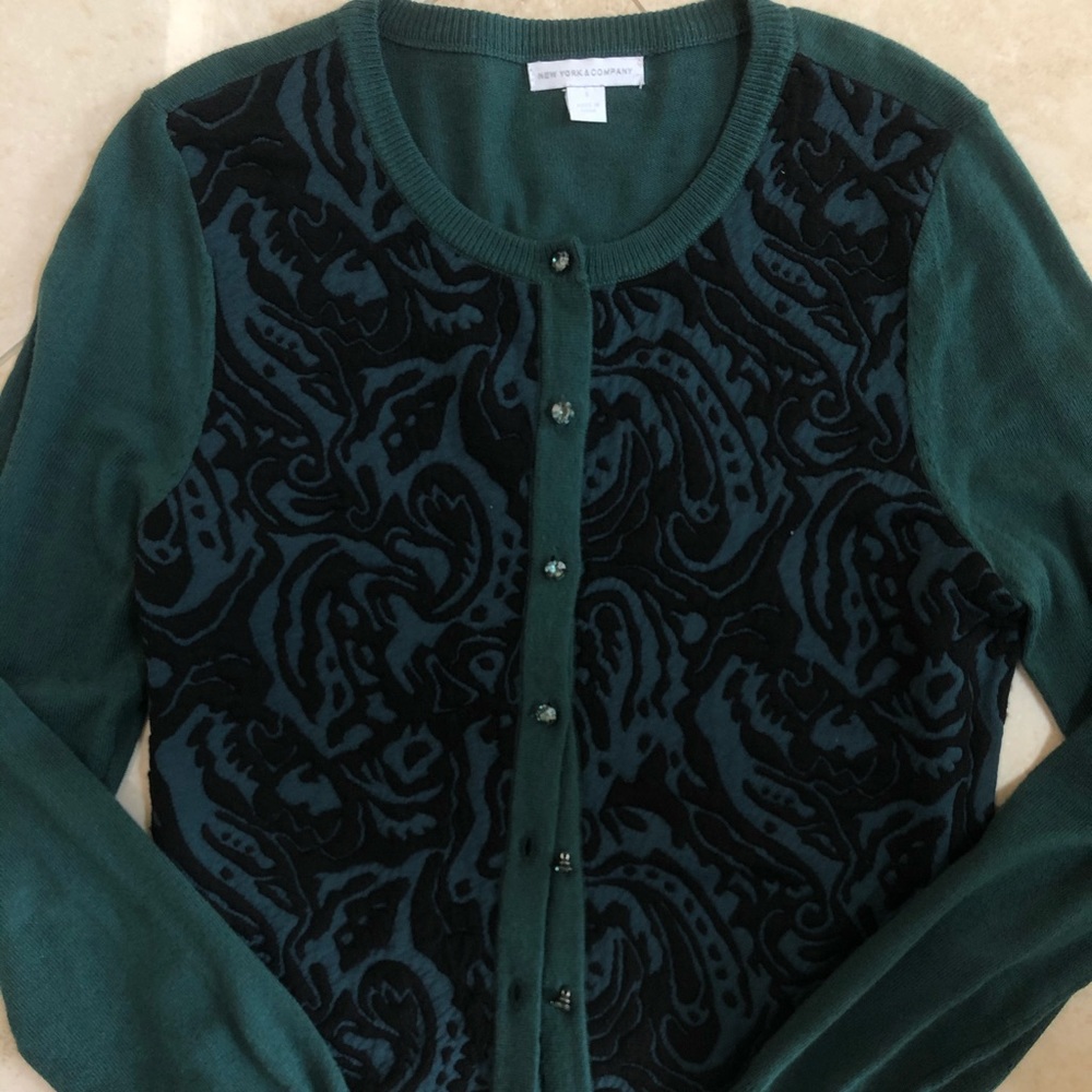 Emerald Green Patterned Cardigan Sweater